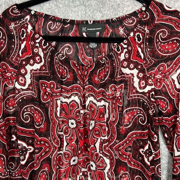 INC International Concepts Women's Red Black Glam Paisley Sheer Top Small NWT - Picture 3 of 16